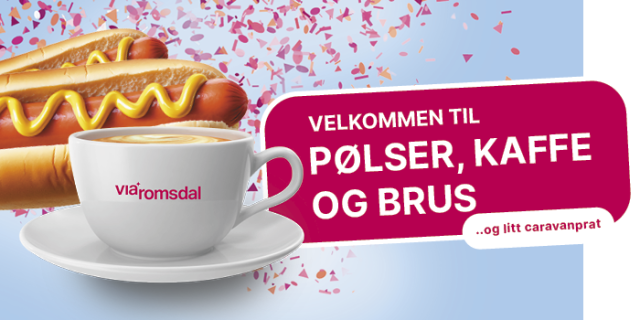 Kaffekopp og pølse i brød